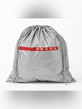 PRADA XL Drawstring Dust Bag Gray Red Logo Handbag Storage
